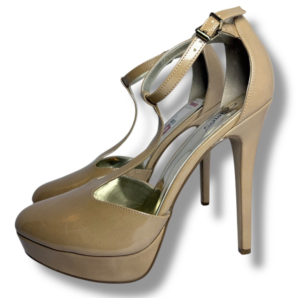 EUC Carlos by Carlos Santana Prince Beige Platform T-Strap Heels Size 10M